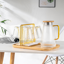 mrwater high temperature resistant glass water set with cup holder tray household living room vertical grain water cup cool kettle