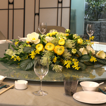 High-end table flower suit Restaurant hotel big round table middle pendulum flower turntable flower table decoration simulation flower pendulum piece