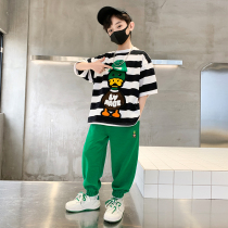 Boomer Boy Suit Summer 2022 New CUHK Children Sports Short Sleeve Net Red Handsome Young Ocean Boy Clothes