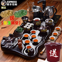 Porcelain rhyme Oriental tea set home living room simple solid wood tea tray with automatic induction cooker tea table