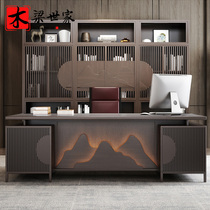 New Chinese style desk Boss desk Simple modern president Solid wood big bench Zen Chinese style office furniture Light luxury