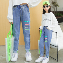 Girl Jeans Spring Autumn Outwear 2022 New Spring Summer Slim CUHK Scout Loose Long Pants Spring childrens pants