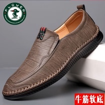 Woodpecker mens shoes 2022 new pure handmade fashion casual leather shoes anti-wear and breathable 100 lap dad shoe tide