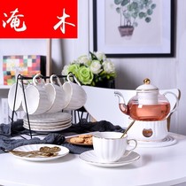 Yanmu European-style Teapot set Glass boiled fruit teapot Porcelain candle heated household afternoon tea fruit teacup