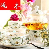 Locked household glass tea set ceramic flower tea pot heated cooking flower and grass afternoon tea cup European style
