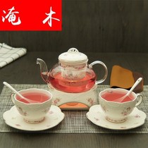 Yanmu ceramic flower teapot set Boiled fruit teapot Teacup insulation thickened high temperature resistant glass tea set heating bottom