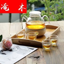 Yanmu heat-resistant glass Teapot Fruit tea set Pastoral flower teapot Filter boiled black tea set