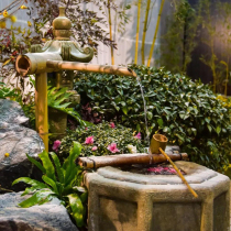 Bamboo flowing water ornaments handmade bamboo fountain Japanese courtyard landscape corner design garden fish pond raw wealth cycle