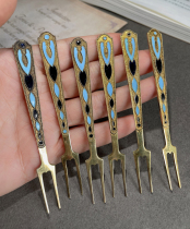 Soviet period collection 875 sterling silver gilt silk enamel color fork fruit fork set of 6
