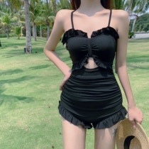 Swimsuit female summer 2021 New Black thin sexy student conservative small chest gathered Belly Belly thin one-piece swimsuit