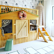 Solid wood tree hole attic girl princess childrens high and low bed bunk tree house bed second floor sister and brother bed s-shaped design