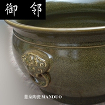 Jingdezhen antique tea end porcelain incense burner double tiger head porcelain incense burner water shallow porcelain Classical