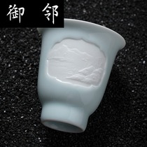  yq Jingdezhen handmade jade porcelain master cup Water cup Landscape single cup Kung Fu tea cup Ceramic tea set Tea cup
