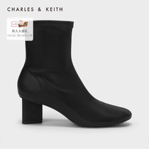 CHARLES&KEITH21 Winter new CK1-91680129 ladies pure color zipped coarse high heel short boot