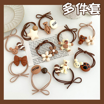 Child leather gluten milk curry head rope Girl Hair Ring Girl Cartoon Girl Cartoon Small Bear Head Decoration Without Injury And Good Hair Accessories