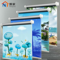 Roller blinds curtain pull-type lifting shading non-perforated toilet toilet bathroom kitchen window blocking waterproof hand pull