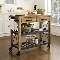 American solid wood movable mid-island Taiwan iron sideboard storage cabinet kitchen console cooking table dining car