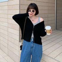 Masisi micro fat large size fat mm hooded knitted cardigan womens early autumn blouse thin long sleeve sweater coat