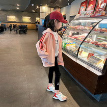 Girl Pink Sports Jacket 2022 Spring Dress New Girl Short Sweatshirt Cardiovert Child Loose Zipped Jacket