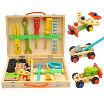 Childrens wooden removable multifunctional nuts combined toy children Puzzle Over Home Repair Cartoon Toolbox