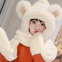 Childrens hat bear autumn and winter cute Net red three-piece set of male and female child ear cap scarf scarf one tide