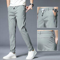 Pop brand ice silk casual pants mens summer thin straight slim mens pants 2021 new versatile sports pants
