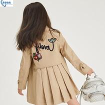 Top coat coat little girl girl girl trench coat 2021 New style British spring autumn embroidery