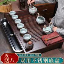 Solid wood tea tray Ebony rosewood pear stainless steel water storage drawer type tea set tea table home tray simple kung fu