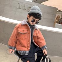 Boy plus velvet thick coat winter 2020 new childrens splicing fake two children Foreign winter clothes