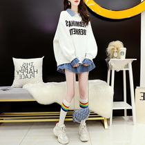 Pregnant womens clothing fake two sets of fashion nets Red Jeans Splicing Design Sense Loose for suckling blouses Spring and autumn clothes