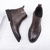 Retro Martin Boots Men Winter Plus Velvet Leather High Men Brock Chelsea Boots Cotton Shoes Leather Boots