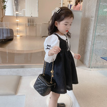  Girls  little fragrant dress Autumn childrens Western style spring and Autumn fake two-piece princess skirt Little virgin baby skirt tide
