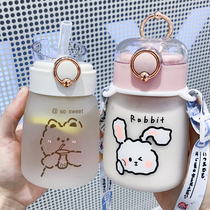 Water cup womens summer portable cute net red straw type couple creative glass ins simple high-value cup