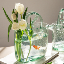 Half room creative bag vase glass light luxury Net red handbag ornaments transparent water raising living room flower arrangement decoration