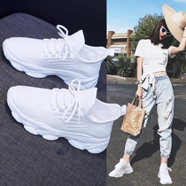 Sports womens shoes 2021 summer new mesh shoes breathable thin white dad running flying weaving casual shoes