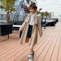 Girls windbreaker in the long 2021 autumn dress new large childrens coat little girl British style parent-child spring and autumn clothes