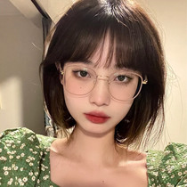 Milk tea color glasses frame myopia female anti-blue radiation student retro round face protection Korean version of Chaoping light frame