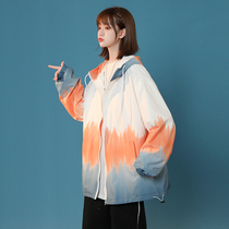 Fat mm tie-dye cec contrast coat female spring and autumn wild student fried street gradient color baseball uniform large size womens clothing