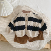Children knit cardiovert 2022 new spring autumn dress male and female baby black and white striped jacket for childrens art and sensations