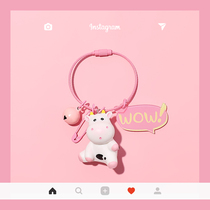 ins cow keychain female cute girl heart couple car key hanging net red Cartoon Doll bag pendant