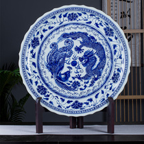 And art ceramic seafood large plate oversized 20 inch extra large round plate custom one meter blue and white porcelain plate commercial ornaments