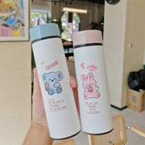 Cartoon straight tube thermos cup simple cute high-value water Cup portable anti-drop students straight stainless steel cup