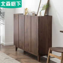 Black walnut shoe cabinet simple solid wood storage cabinet four door Nordic entrance cabinet cherry wood large capacity home door