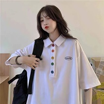 Japanese polo shirt Short-sleeved t-shirt womens summer 2021 loose Korean version of the tide ins Harajuku wind half-sleeve foreign style age-reducing top