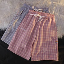 Casual shorts women Summer five-point pants 2021 New High waist slim loose wide legs wear plaid sports pants