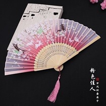 Summer bamboo fan performance Cloth student children dance fan Pink folding fan princess cute ancient style princess woman