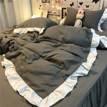 Solid color gray simple Nordic style lace four-piece set 1 5m1 8 bed skirt bedding set quilt single piece sheets