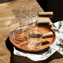Wooden handle glass Mini Milk Cup household small sauce glass cup with handle coffee milk jar milk bottle Milk Cup