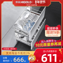 Highold high black eeler basket solid 304 stainless steel kitchen cabinet pull basket damping seasoning basket bowl dish basket