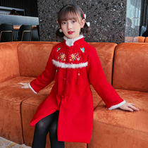Girl Qipao Winter 2022 New Children Female Great Boy Winter Clothing Foreign Air Tang Dress Hanfu Red Thickened Beiyenfu